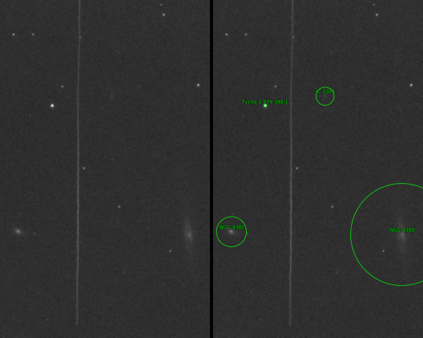 An uneven meteor trail among the galaxies of Markarian's Chain. It crosses the border between Coma Berenices and Virgo. - Astrophotography