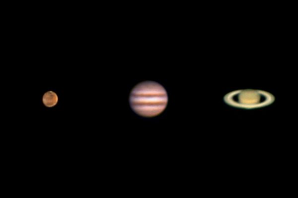 Mars, Jupiter and Saturn in one day in one scale. 14 may 2014, Sky-Watcher SK90Mak - Astrophotography