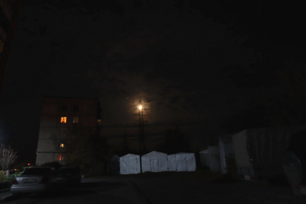 Conjunction of the Moon and Jupiter on October 8, 2022. Clouds, power line support. - Astrophotography